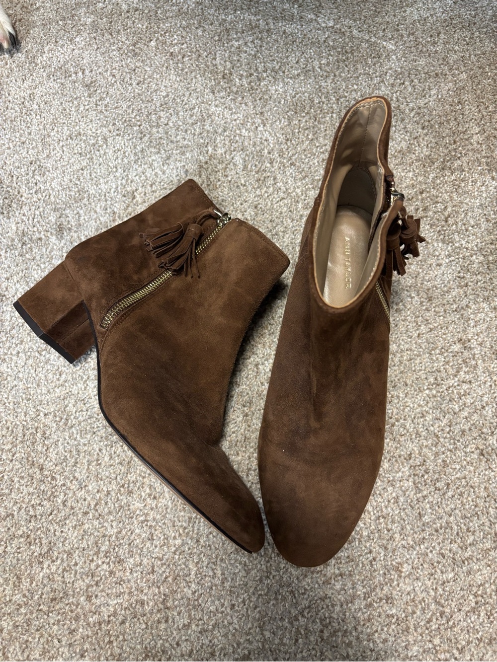 Ann Taylor Brown Suede Tassel Ankle Booties